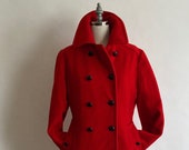 1970s Vibrant Red Wool Mackintosh Double Breasted Pea Coat