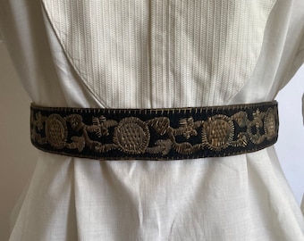 Antique Edwardian Belt /sash Black and Gold Metallic Belt  display picture 3