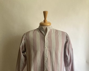 1910s/1920s Mens Black/Red/White Striped Cotton Band Collar Shirt/Made by Monarch/Cluett, Peabody and Co./Vintage Mens Shirt
