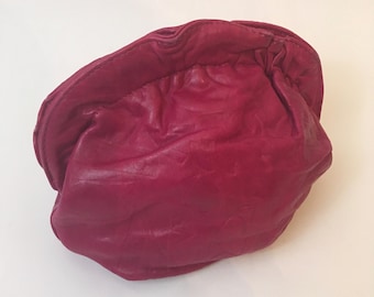 80s Soft Leather Fuschia Slouchy Clamshell Clutch Handbag/Hand Crafted