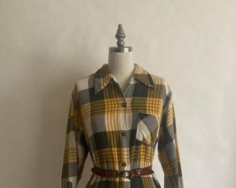 1940 年代/40 年代ヴィンテージ Simtex サンフォライズド コットン織り チェック柄 レディース ブラウス/シャツ