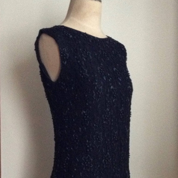 60s Beaded Black Shift Mini Dress/Sheath/Lord & Taylor/60s/1960's/LBD/Shift Dress