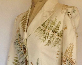 Vintage 70s Tailored Bill Blass/Saks Fifth Avenue Cotton Suit with Fern Print/Silk Lined