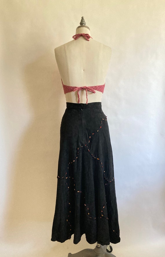 1970s Black Lightweight Suede Patchwork A-Line Hi… - image 4