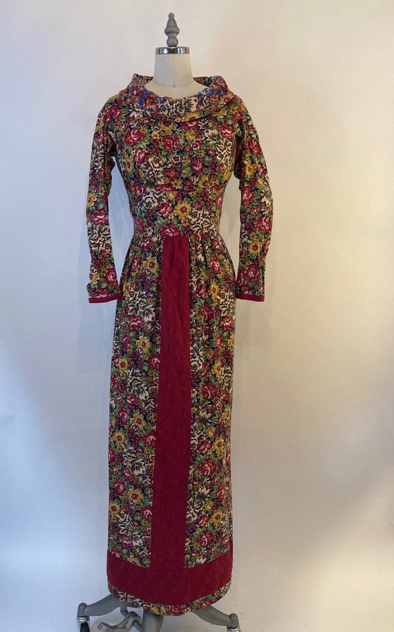60s Floral Cotton Print Empire Waist Maxi Dress With Boatneck Roll  Collar/vintage Hippie Boho Dress/xxs - Etsy
