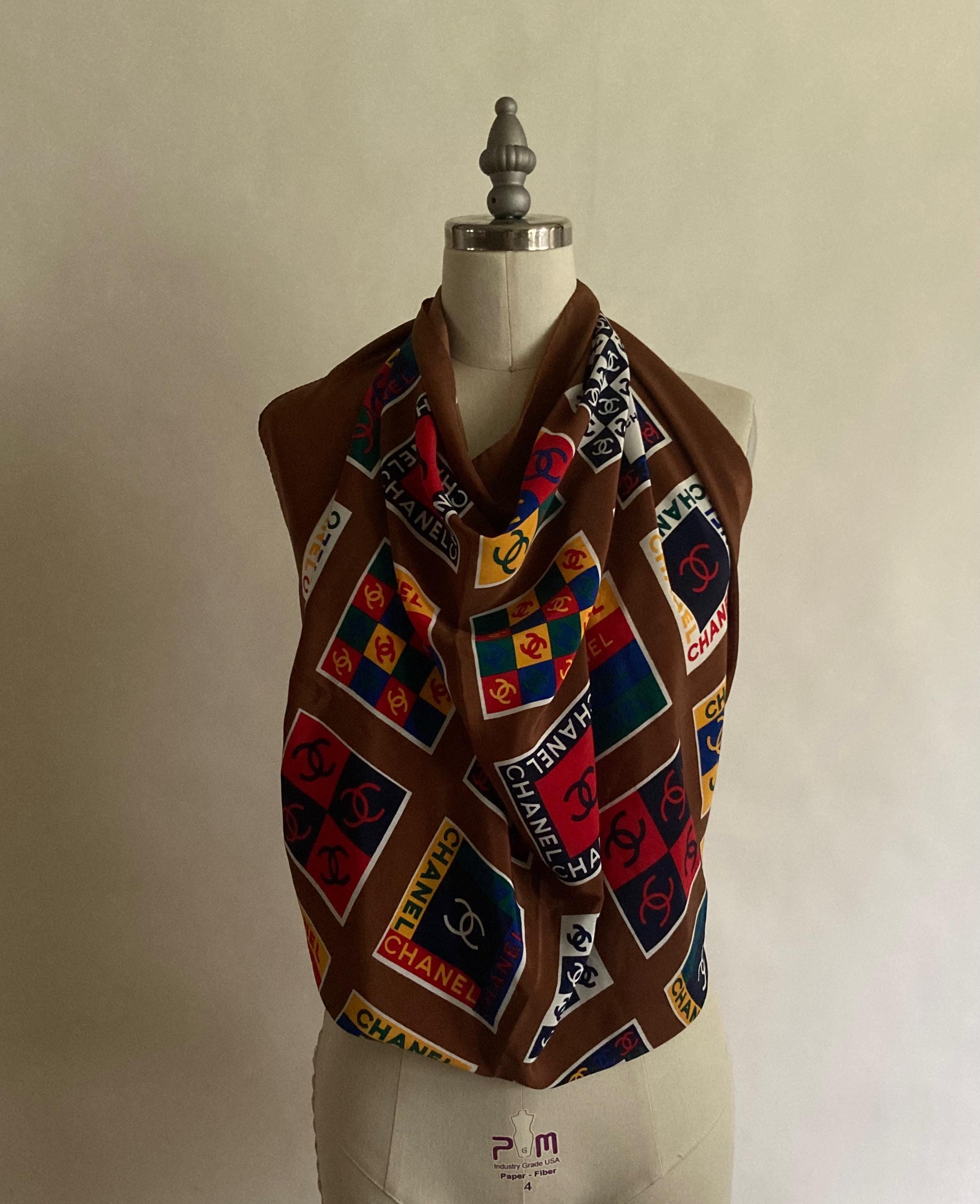 1980's/80s CHANEL Logo Silk Scarf