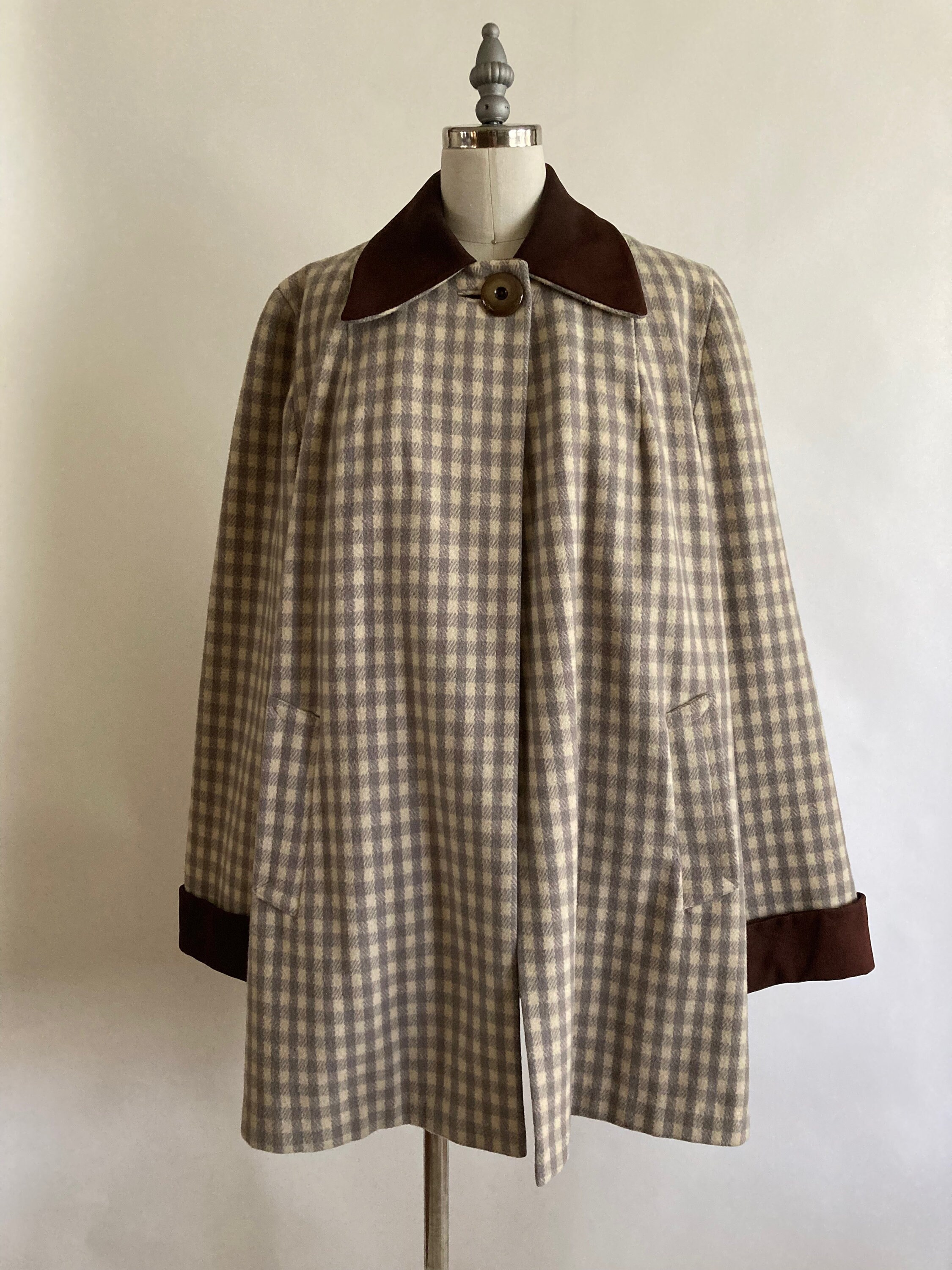 1940s/40s Grey Wool Gingham Swing Coat With Brown Faille - Etsy
