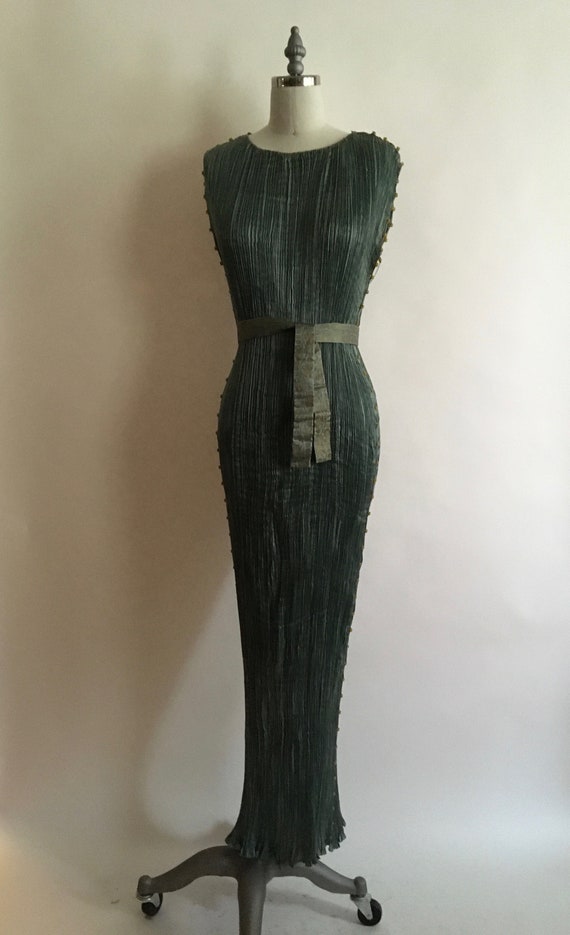 1910-1920 Mariano Fortuny Muted Teal Delphos Gown/