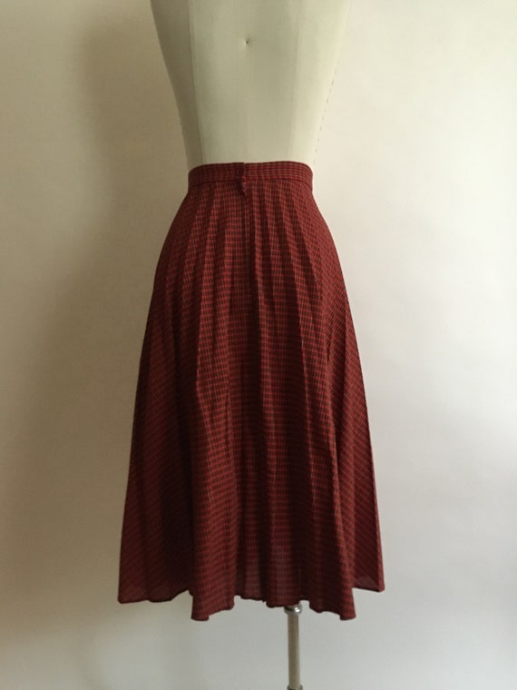 1970s Red Plaid Circle Skirt with Light Permanent… - image 3
