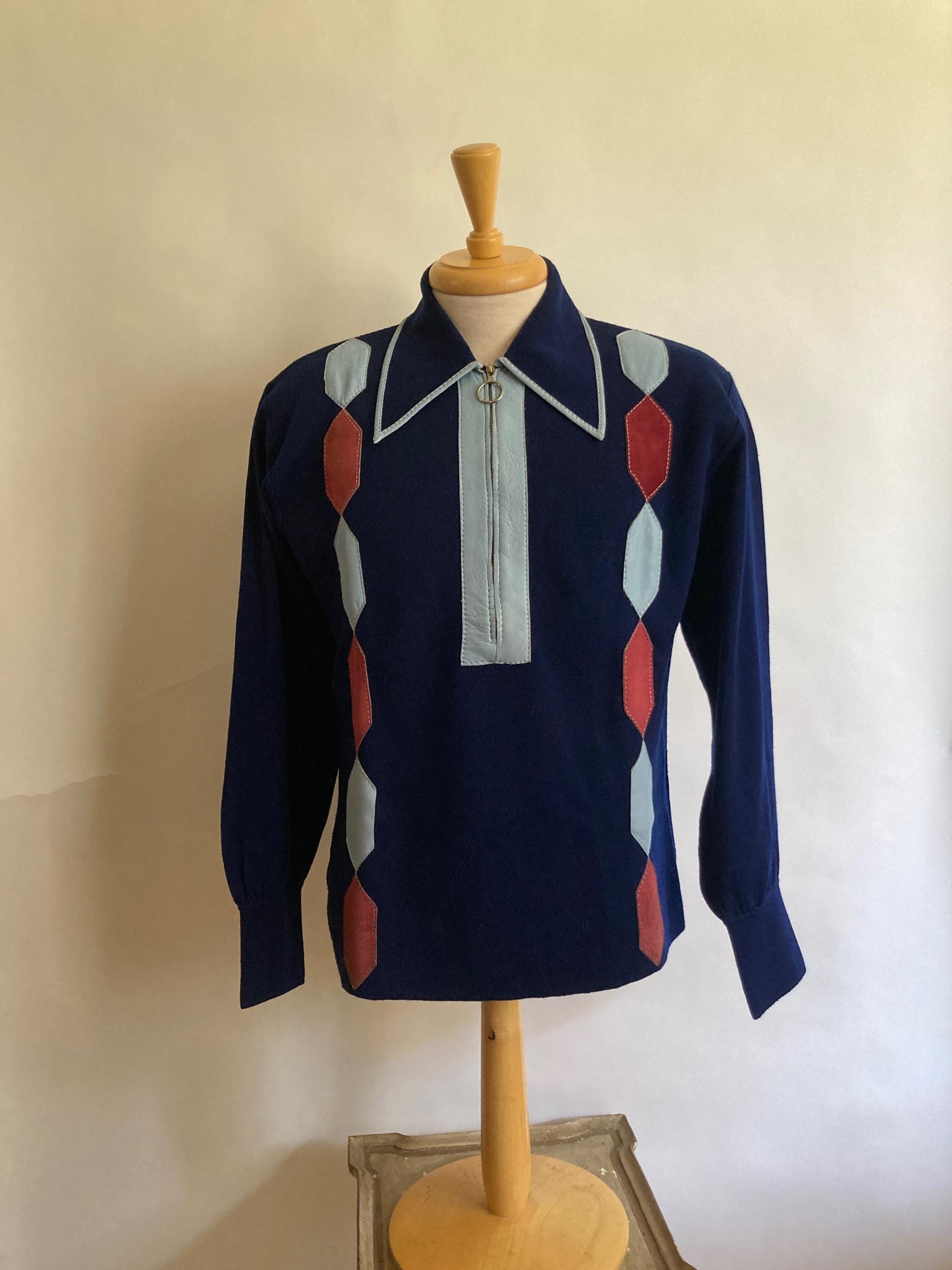 1950s Mens Leather and Wool Italian Knit Long Sleeve Ripley