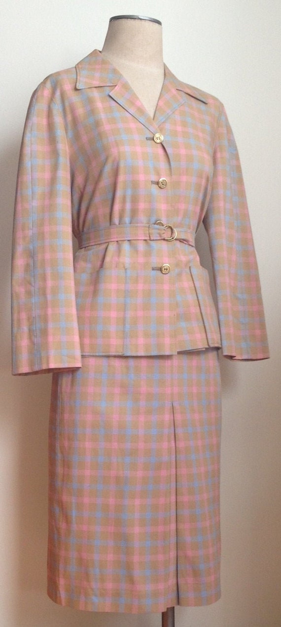 60s Lightweight Cotton Plaid Spring 2pc Suit from 