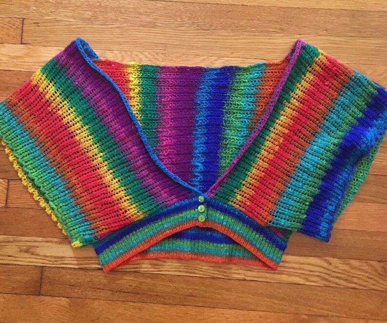 1970/'s Woodstock Hand Knit Cropped Rainbow TopSweater Vest BohoHippie