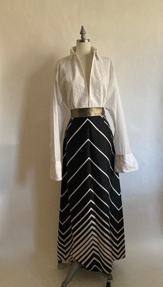 Vintage Kay Unger Black & White Silk Chevron Maxi 