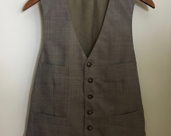 50s 4 Pocket Mens Brown Tweed Wool Blend Button Down Vest/50s/50's/Mid Century/Waistcoat