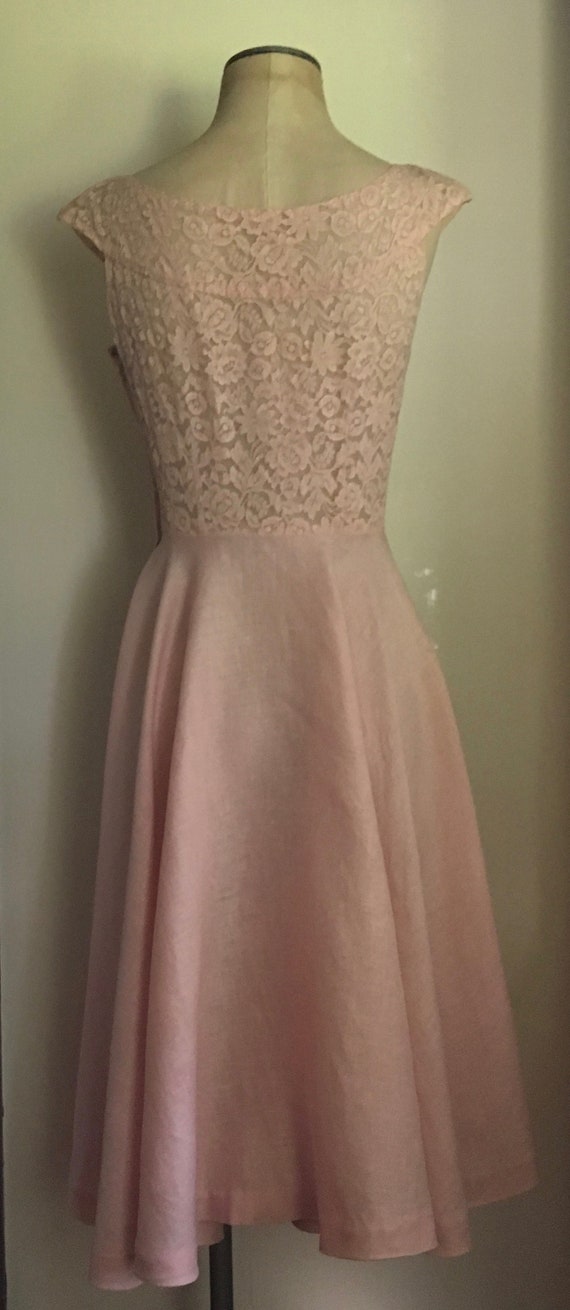 50s Blush Pink Linen and Lace Garden Party Dress … - image 3
