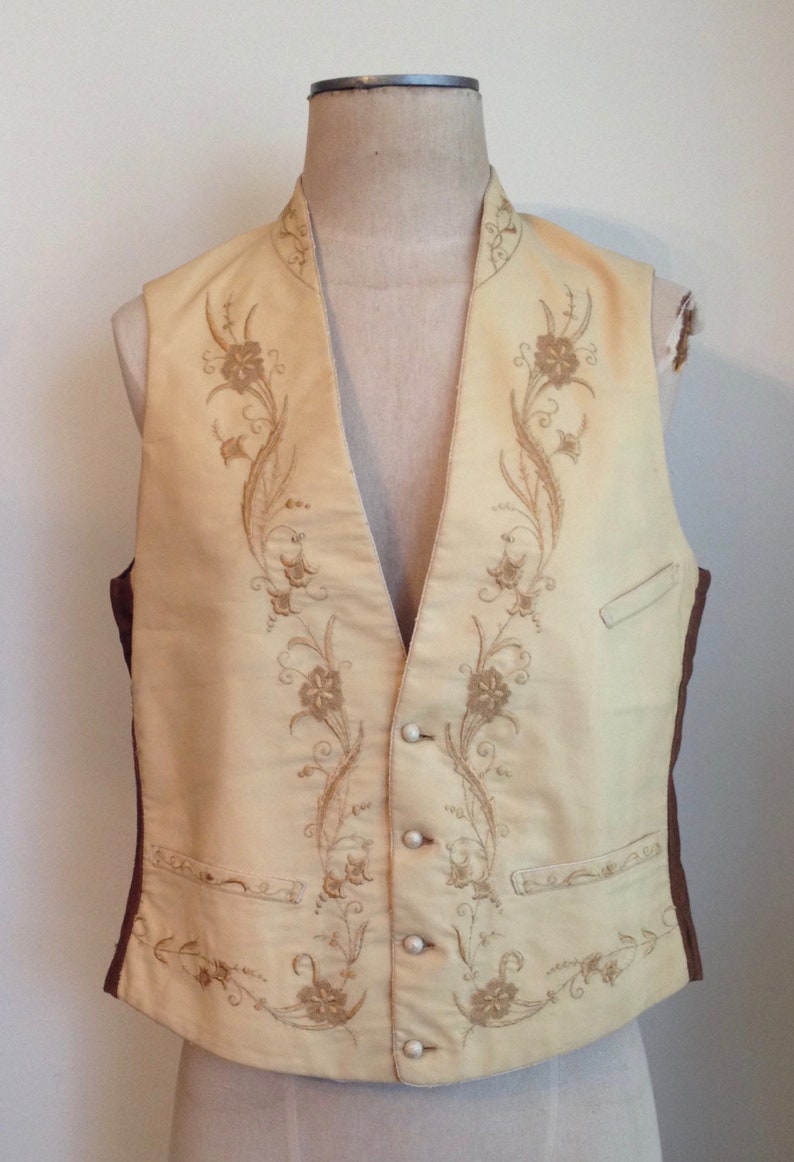 Signed Early 19th Century/ 1830-1840 Mens Embroidered Wedding Vest/ Waistcoat/1800s/Formal Vest image 4