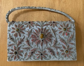 Vintage Zardozi Evening Bag with Semi Precious Gemstones/Made in India