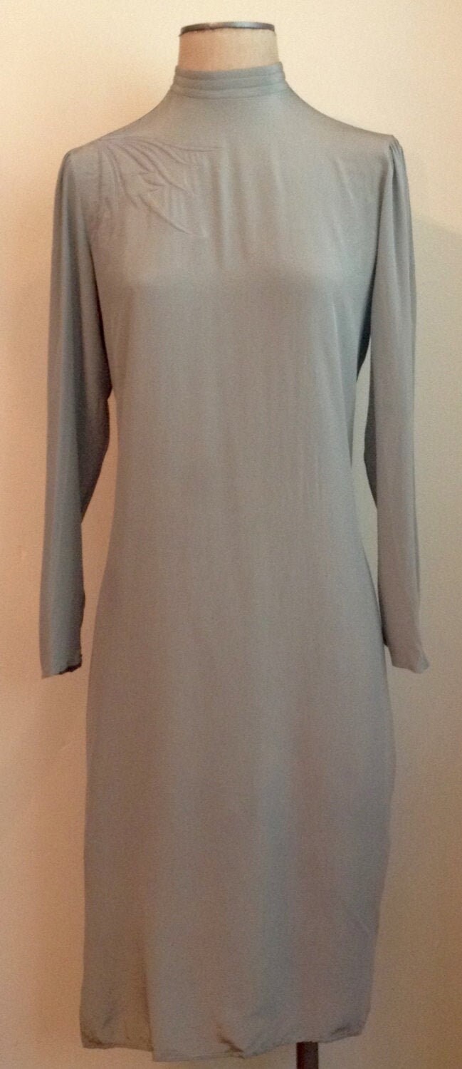 80s Sophisticated Grey Silk Sheath 
