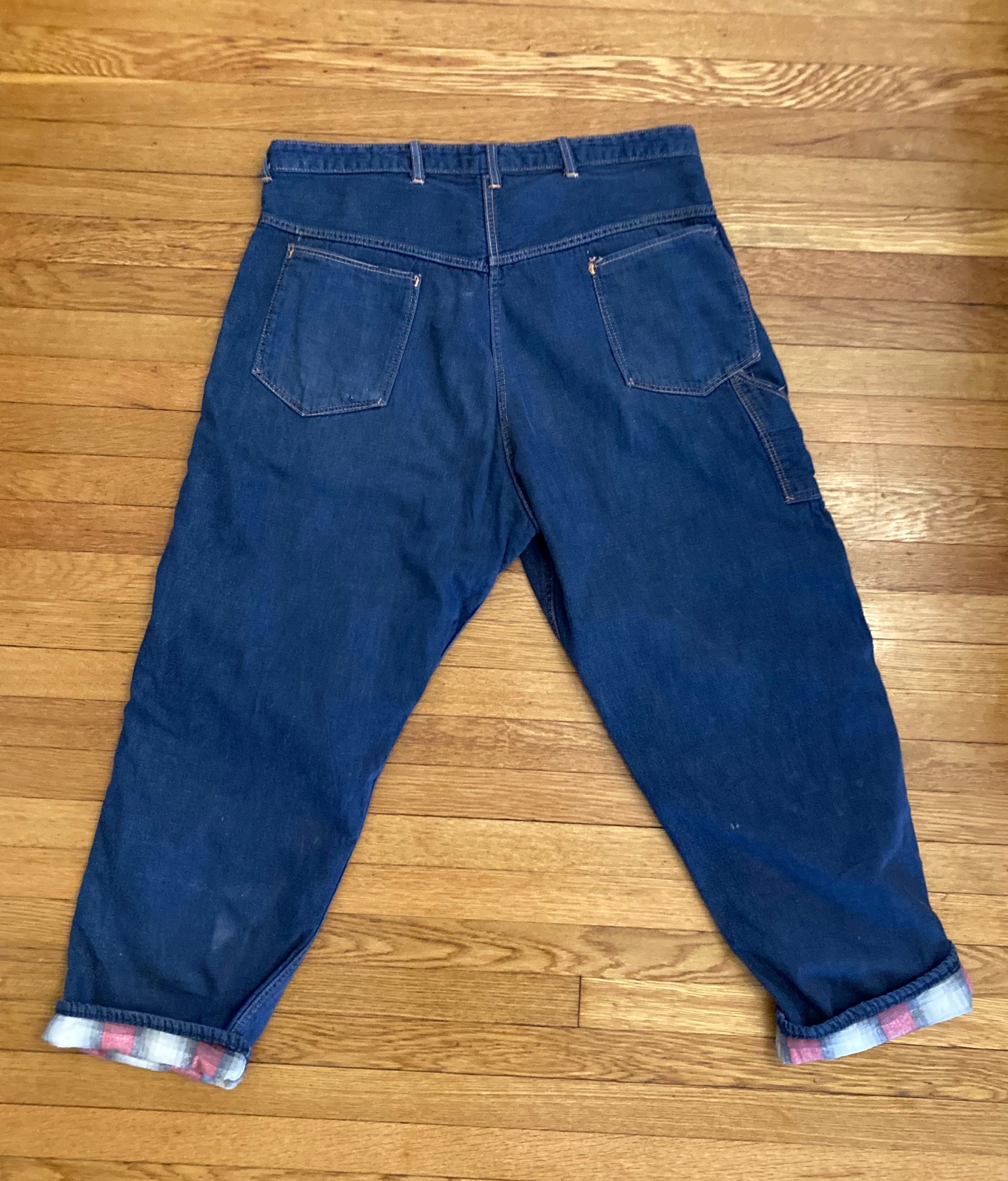 1950s Vintage Mens Cotton Plaid Flannel Lined Denim Jeans 36 1950s Vintage Mens Cotton Plaid Flannel Lined Denim Jeans 36