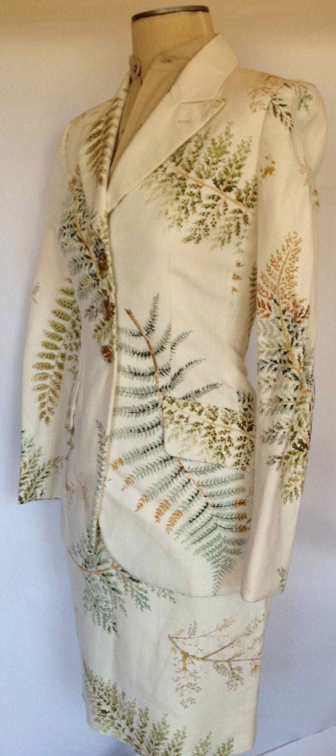 Vintage 70s Tailored Bill Blass/Saks Fifth Avenue Cotton Suit with Fern Print/Silk Lined