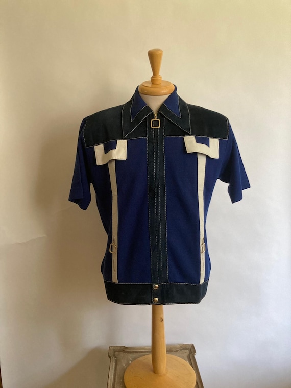 Rare 1950s Mens Leather, Suede and Wool Italian Knit Short Sleeve