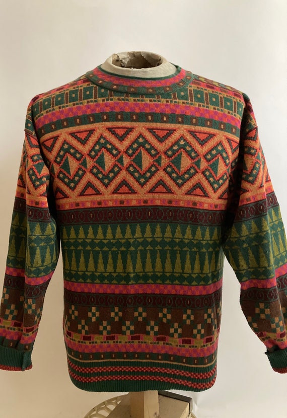 1980s Kenzo Homme Geometric Woven Cotton Sweater/M