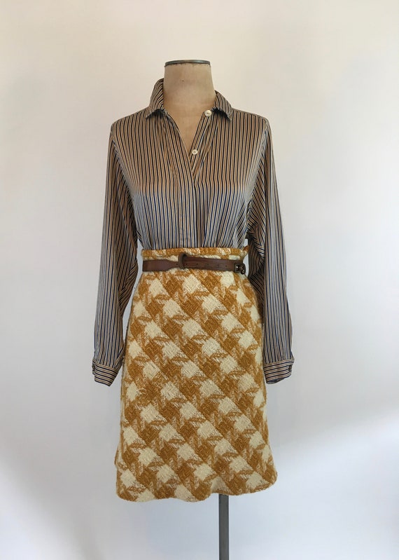 1960s Sportempo Gold Cream Houndstooth Knit Skirt Mod Skirt Etsy