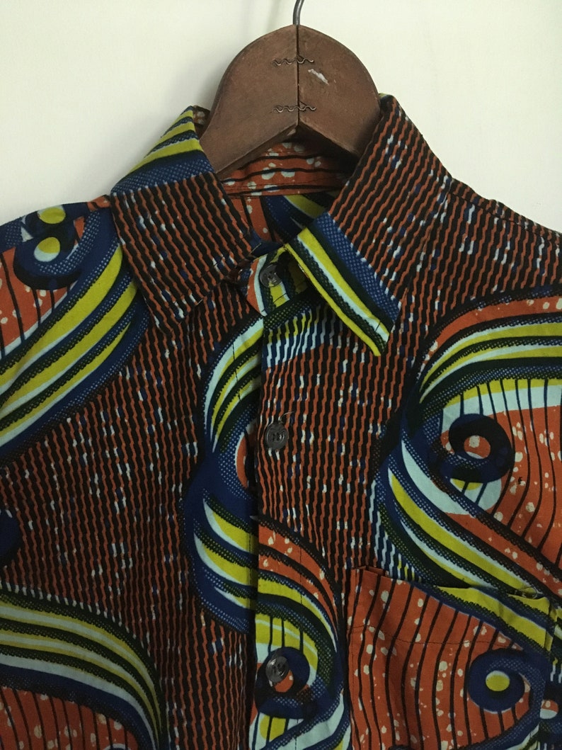 Vintage African Wax Block Print Mens Short Sleeve Cotton Shirt/bold ...