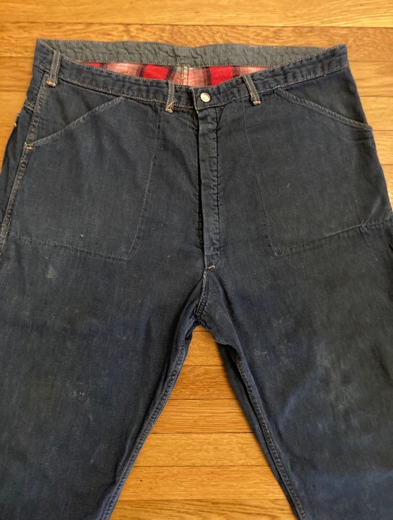 1950s Mens Cotton Plaid Flannel Lined Denim Jeans 36 … Gem