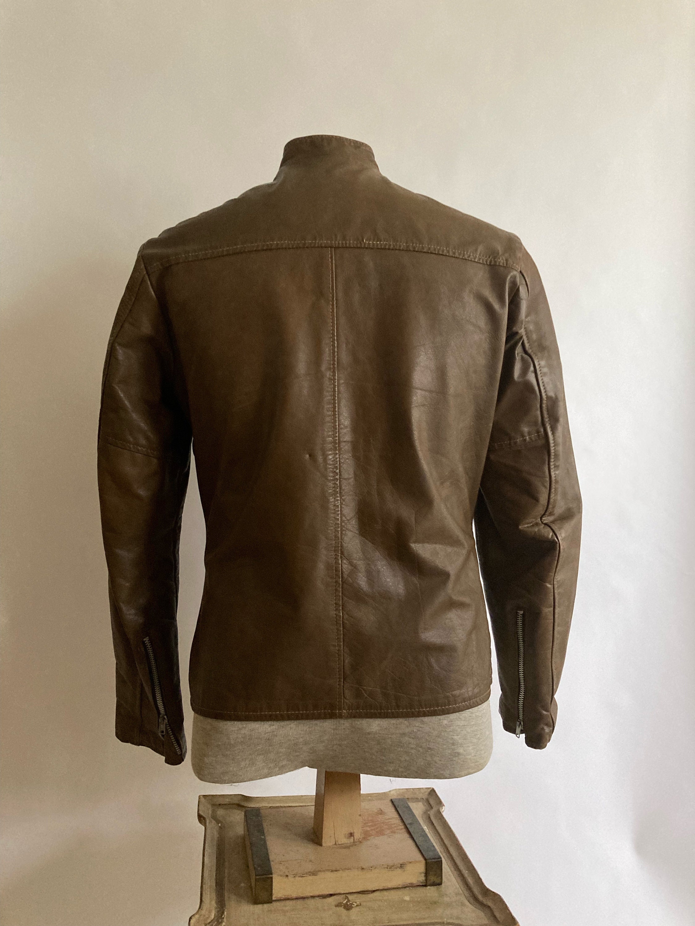 1970s Harley Davidson AMF Brown Cafe Racer Leather Jacket