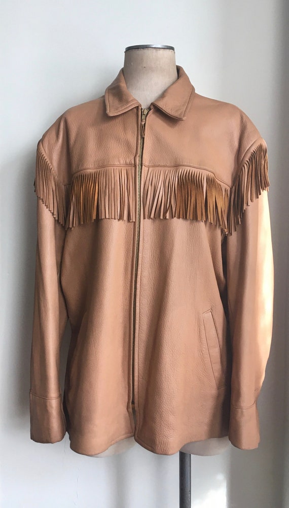 50s Deerskin Leather Fringe Utility Jacket/Bucksk… - image 2