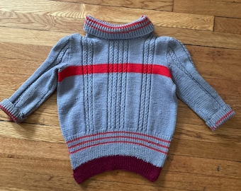 1940s Niños de media manga Handknit lana suéter a rayas