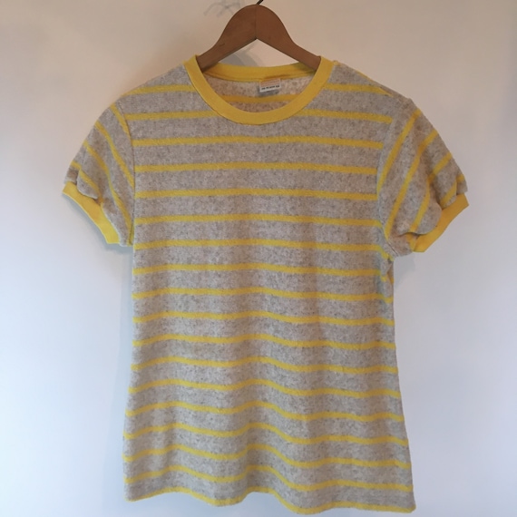 Rare Mens 60's Catalina Yellow/Grey Striped Cotto… - image 1