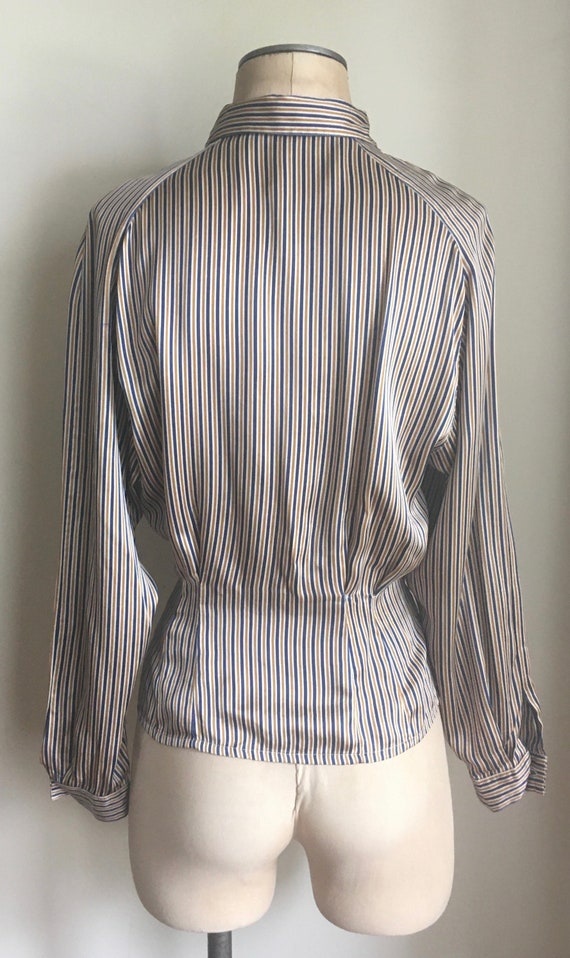 80's Elegant Gold & Blue Charmeuse Silk Pinstripe… - image 3