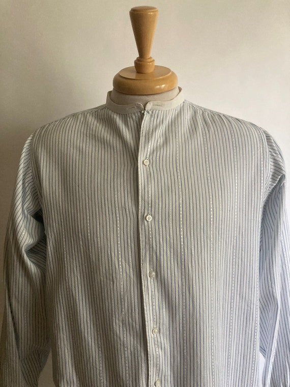 1910s 1920s Mens White and Blue Striped Cotton Band Collar Shirt and French Cuffs made by Wilson Bros. Etsy Canada