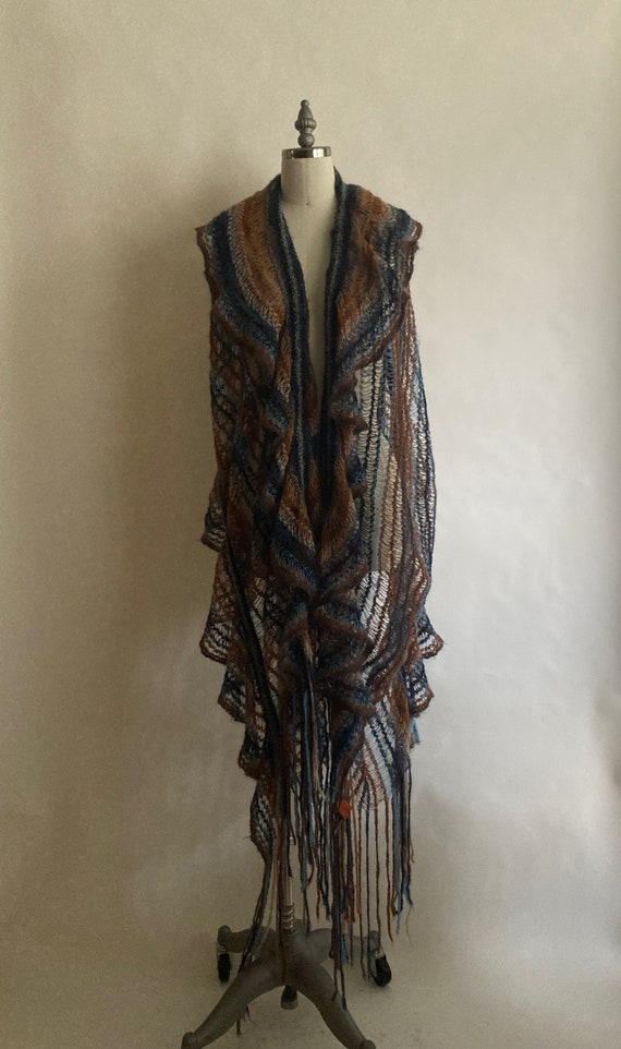 1980s Missoni Copper/Blue/Brown Loose Knit Large … - image 1