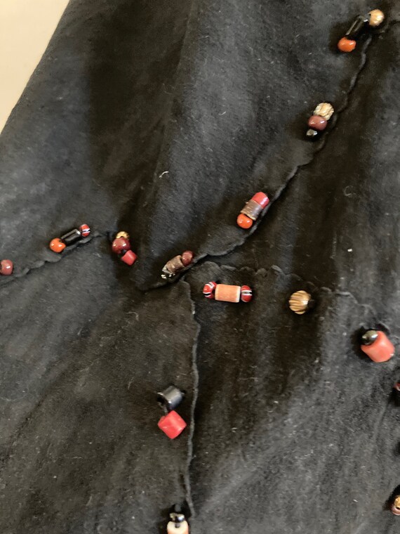 1970s Black Lightweight Suede Patchwork A-Line Hi… - image 9