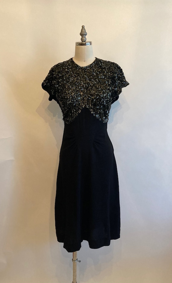 1940s Black Rayon Crepe Dress with Sequins - image 1