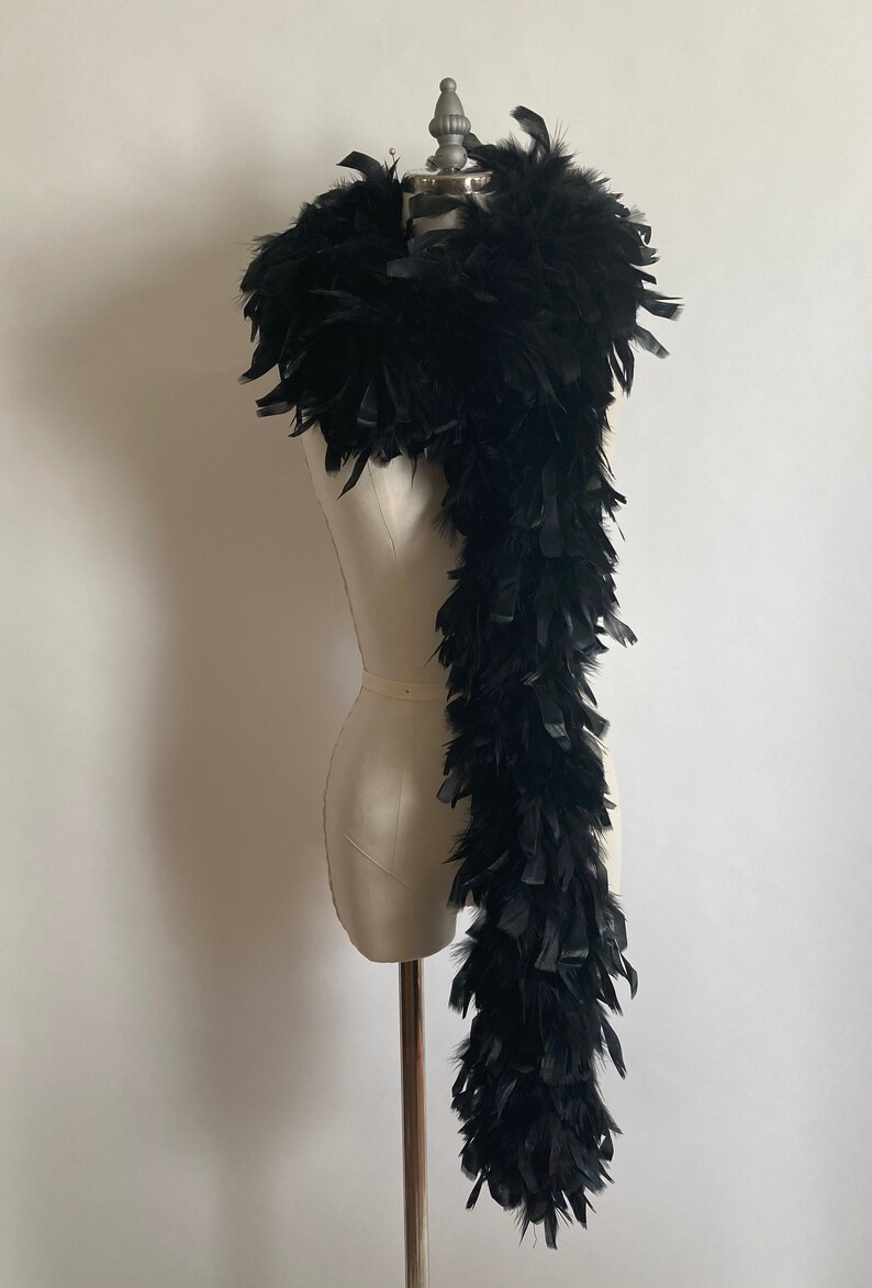 1940s Black Feather Boa with Black Iridescent Coque Etsy