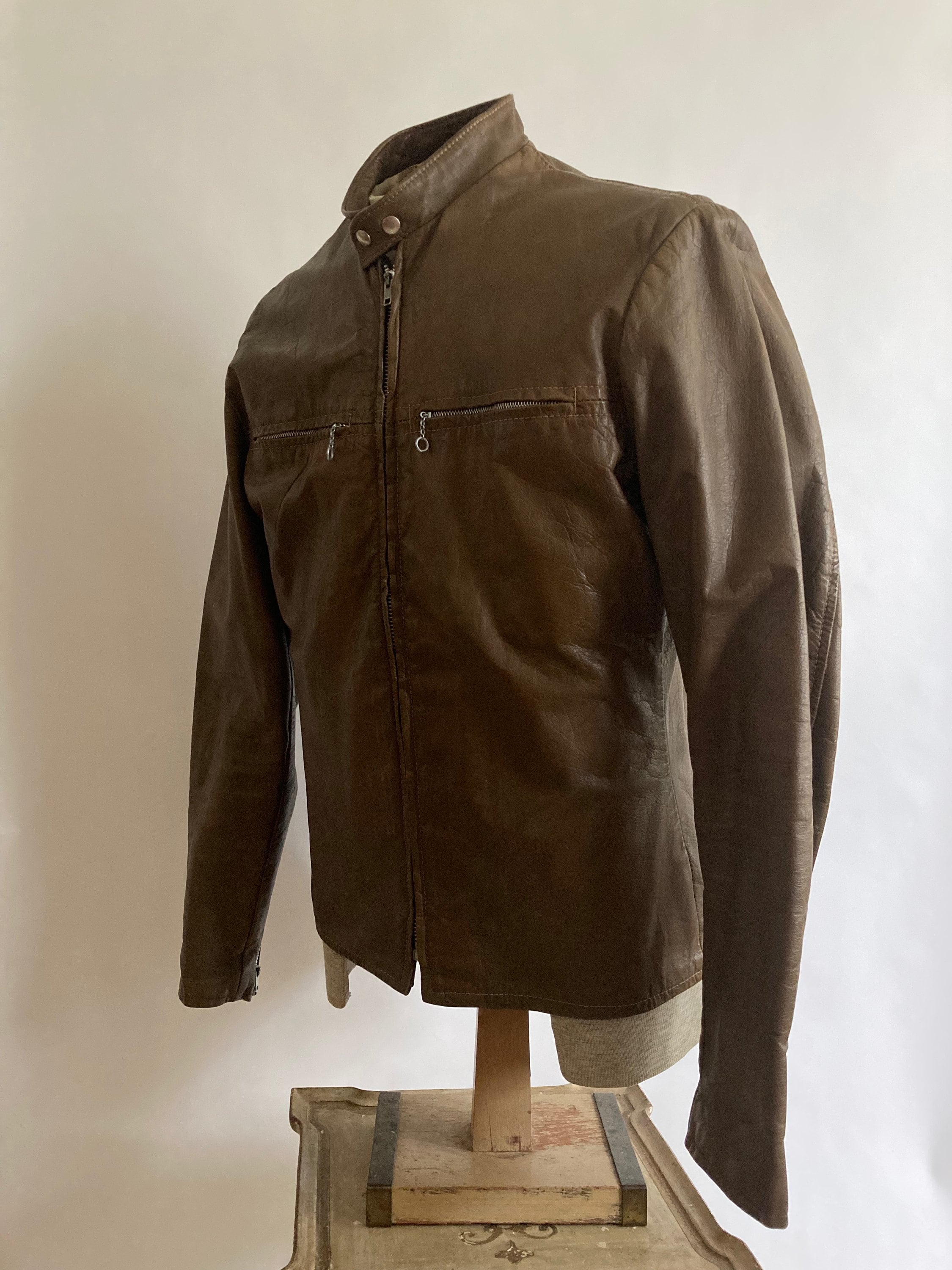 1970s Harley Davidson AMF Brown Cafe Racer Leather Jacket