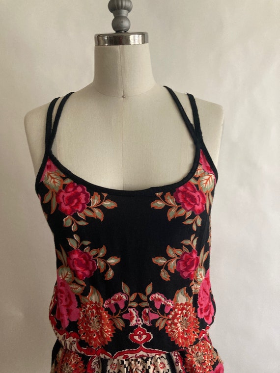 1990s/90s Rayon Floral Spaghetti Strap Summer Rom… - image 4