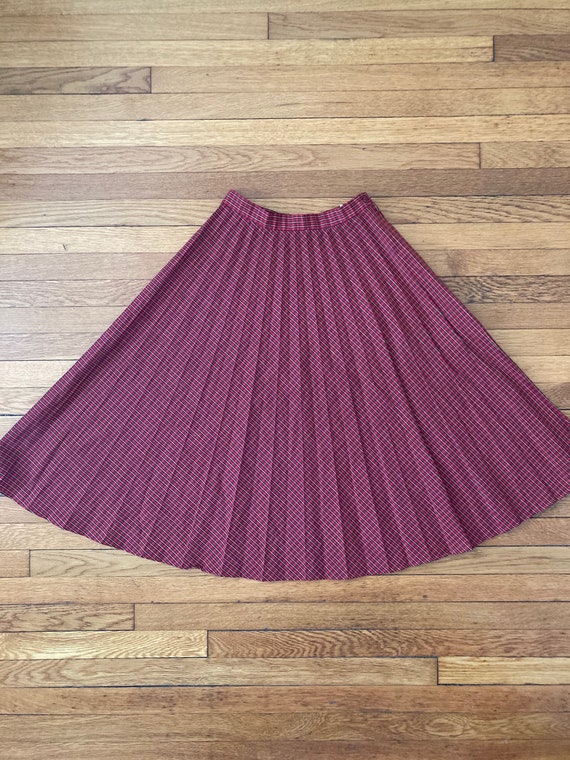 1970s Red Plaid Circle Skirt with Light Permanent 