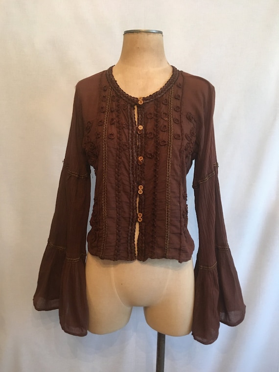 Vintage India Gauze Top/Blouse with Large Bell Sle