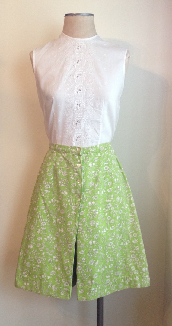 1960s Lovely Lime Floral Canvas Cotton Skort/Shape