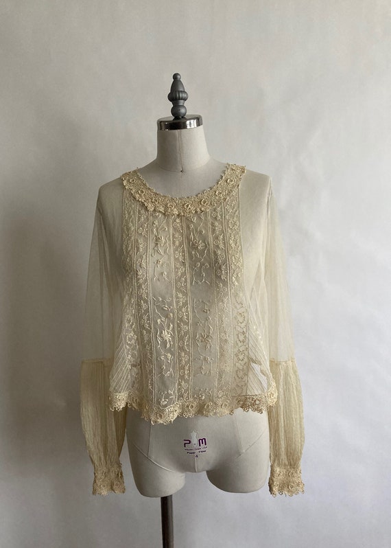 Tul de la década de 1920 blusa de encaje con - Etsy España