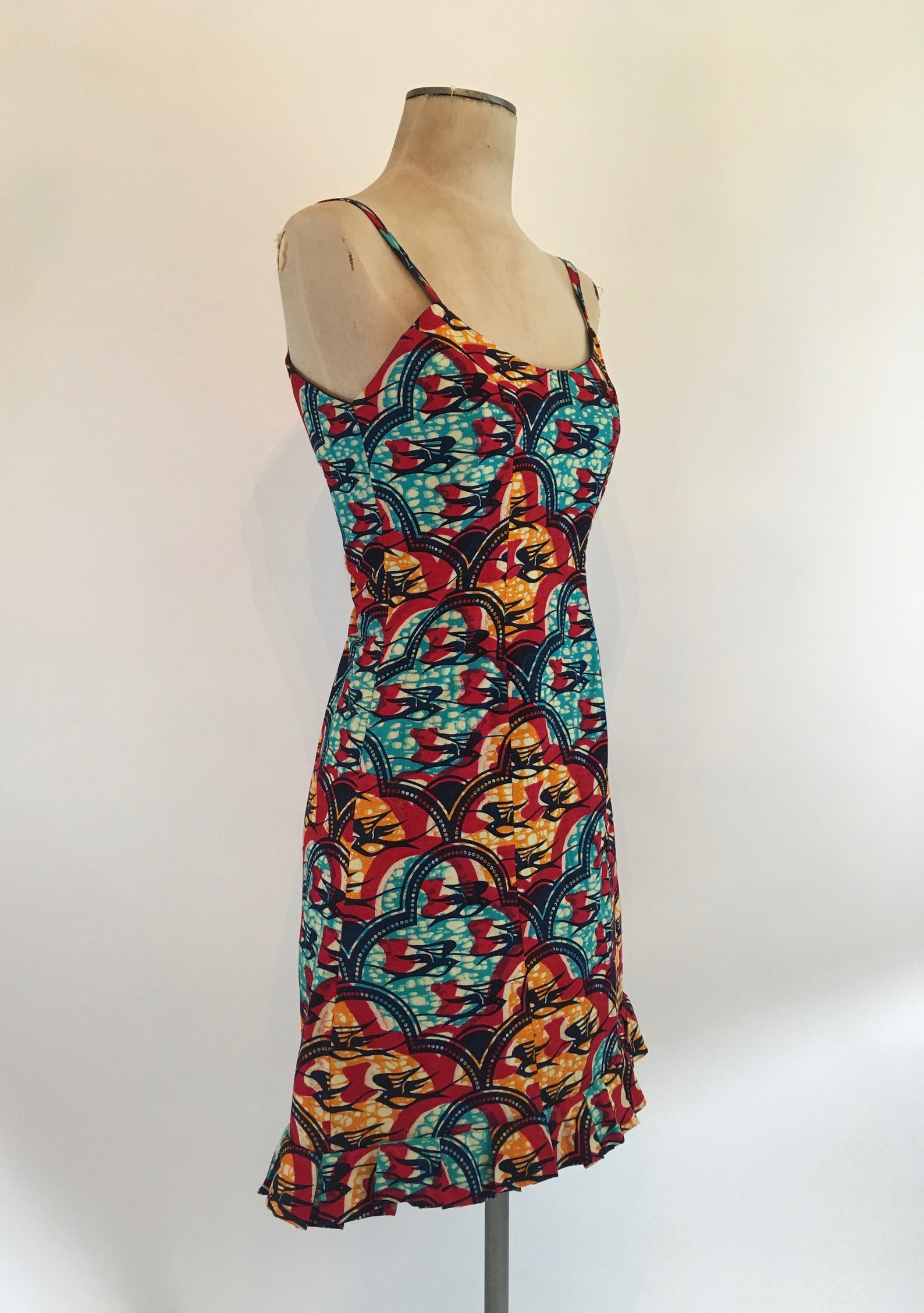 Vintage Batik Sundress/vintage Cotton Sundress With Hem Ruffle/ethnic ...