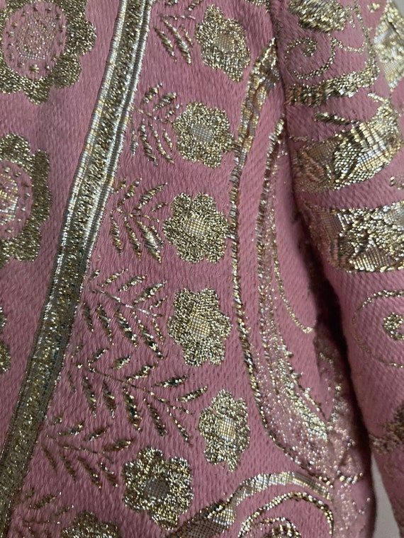 1960s Pink and Silver Long Sleeve Brocade Evening… - image 6