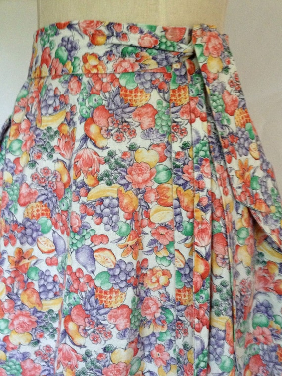 Vintage 1970's Fun Fruit Print A-Line Wrap Skirt/