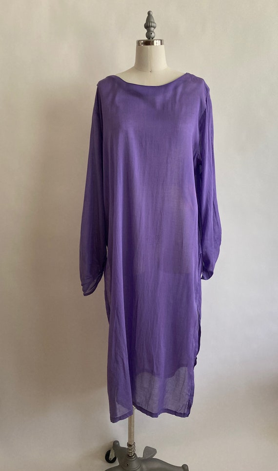 1980s Adini Lavender Rayon/Cotton Gauzy Tunic/She… - image 4