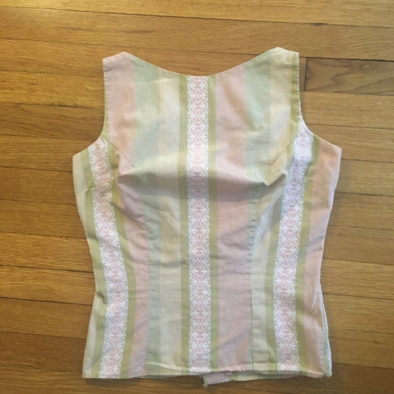 Late 1950s/50s Pastel Pink & Green Cotton 2 Piece… - image 7